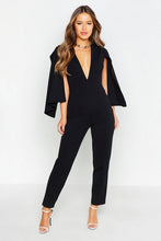 Load image into Gallery viewer, Petite Cape Sleeve Extreme Plunge Jumpsuit
