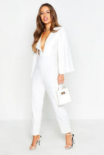 Load image into Gallery viewer, Petite Cape Sleeve Extreme Plunge Jumpsuit
