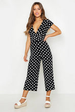 Load image into Gallery viewer, Petite Polka Dot Wrap Front Culotte Jumpsuit
