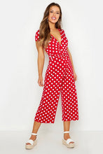 Load image into Gallery viewer, Petite Polka Dot Wrap Front Culotte Jumpsuit
