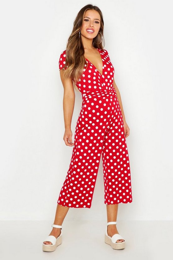 Petite Polka Dot Wrap Front Culotte Jumpsuit