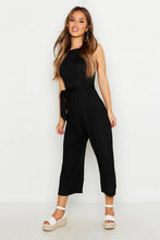 Load image into Gallery viewer, Petite High Neck Belted Rib Culotte Jumpsuit
