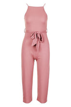Load image into Gallery viewer, Petite High Neck Belted Rib Culotte Jumpsuit
