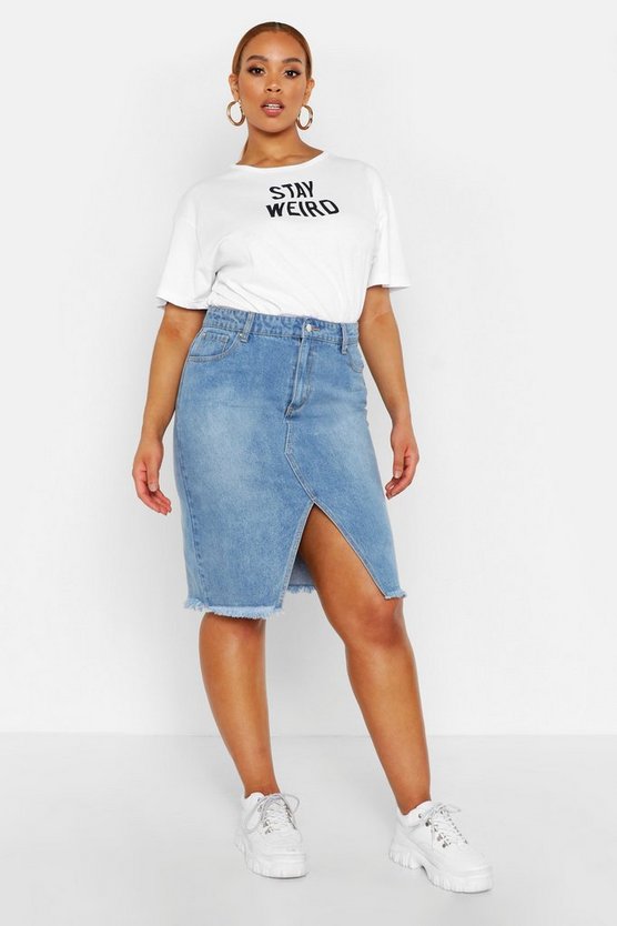 Plus Denim Midi Skirt
