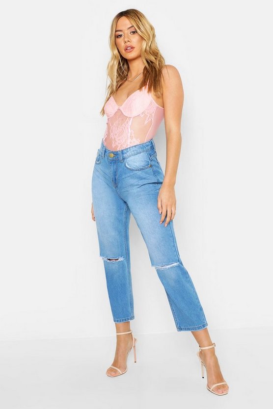 Petite Ripped Knee Mom Jean