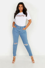 Load image into Gallery viewer, Plus High Waist Distressed Mom Jean
