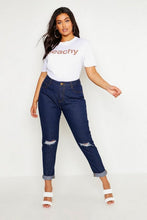 Load image into Gallery viewer, Plus High Waisted Distressed Mom Jeans

