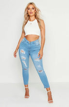 Load image into Gallery viewer, Plus Light Wash Distressed Skinny Jean
