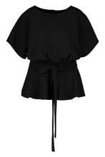 Load image into Gallery viewer, Plus Slash Neck Tie Waist Peplum Hem Top
