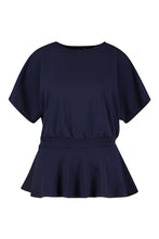 Load image into Gallery viewer, Plus Slash Neck Tie Waist Peplum Hem Top
