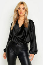 Load image into Gallery viewer, Plus Satin Cowl Long Sleeve Blouse
