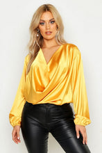 Load image into Gallery viewer, Plus Satin Cowl Long Sleeve Blouse

