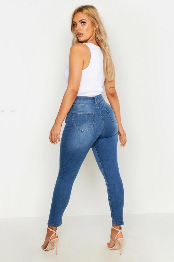 Plus Butt Shaper Distressed Mid Rise Skinny Jean