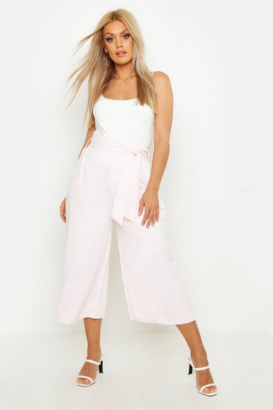 Plus Self Belt Structured Culotte Pants