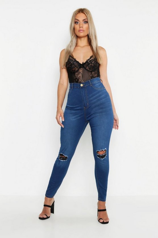 Plus Mid Wash Ripped Jegging