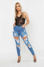 Load image into Gallery viewer, Plus Distressed High Rise Stretch Skinny Jean
