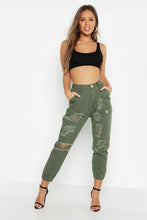 Load image into Gallery viewer, Petite Utility Pocket Distressed Cargo Jean
