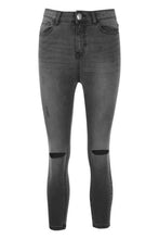 Load image into Gallery viewer, Petite Grey Wash Rip Knee Skinny Jeans 22&quot;&quot; Leg
