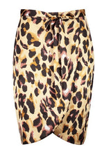 Load image into Gallery viewer, Plus Leopard Satin Ruffle Wrap Skirt
