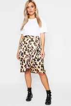 Load image into Gallery viewer, Plus Leopard Satin Ruffle Wrap Skirt
