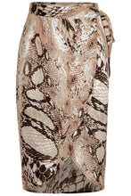 Load image into Gallery viewer, Petite Satin Snake Print Midi Skirt
