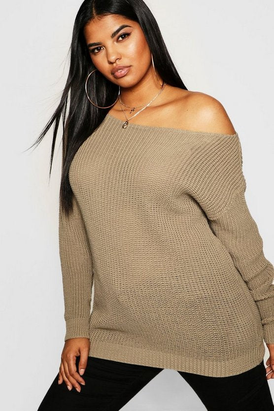 Plus Slash Neck Fisherman Jumper