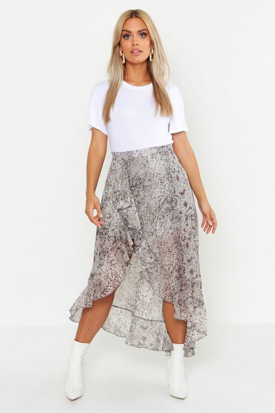 Plus Snake Print Ruffle Skirt