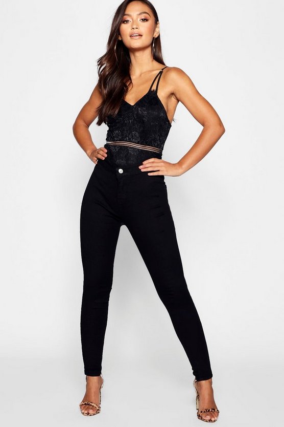 Petite One Button High Rise Skinny Jeans 28