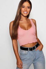 Load image into Gallery viewer, Petite Amanda Lettuce Hem V Neck Crop Top
