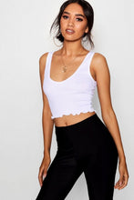 Load image into Gallery viewer, Petite Amanda Lettuce Hem V Neck Crop Top
