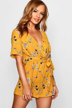 Load image into Gallery viewer, Petite Kimono Wrap Front Tie Belt Romper
