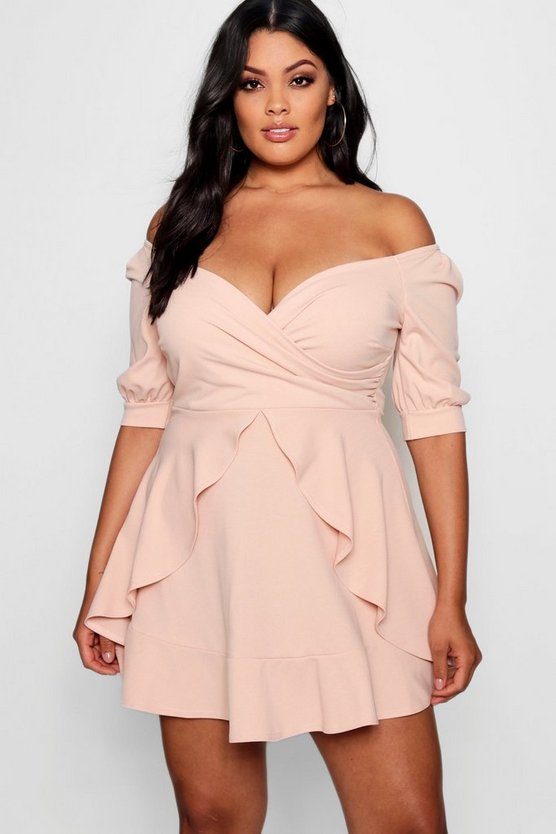 Plus Ruffle Detail Wrap Skater Dress