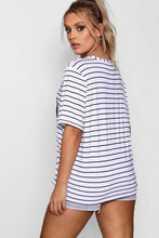 Load image into Gallery viewer, Plus Stripe Slogan Jersey T-Shirt
