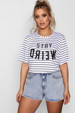 Load image into Gallery viewer, Plus Stripe Slogan Jersey T-Shirt

