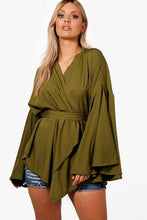 Load image into Gallery viewer, Plus Extreme Sleeve Wrap Front Tie Top
