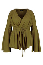 Load image into Gallery viewer, Plus Extreme Sleeve Wrap Front Tie Top
