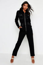 Load image into Gallery viewer, Tall Contrast Stitch Denim Boiler Suit
