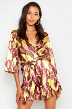 Load image into Gallery viewer, Tall Snake Print Satin Wrap Playsuit
