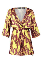 Load image into Gallery viewer, Tall Snake Print Satin Wrap Playsuit

