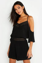 Load image into Gallery viewer, Tall Lace Detail Crinkle Cold Shoulder Playsuit

