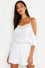 Load image into Gallery viewer, Tall Lace Detail Crinkle Cold Shoulder Playsuit
