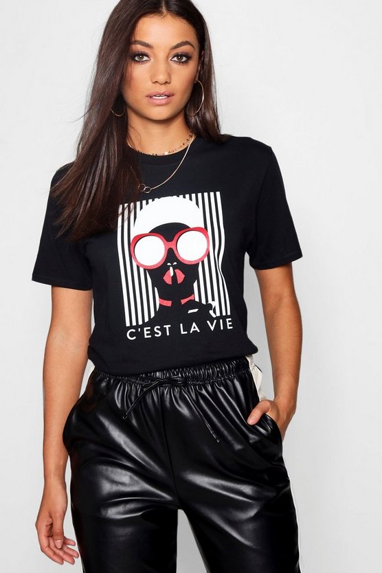Tall French Slogan Face Print T-Shirt