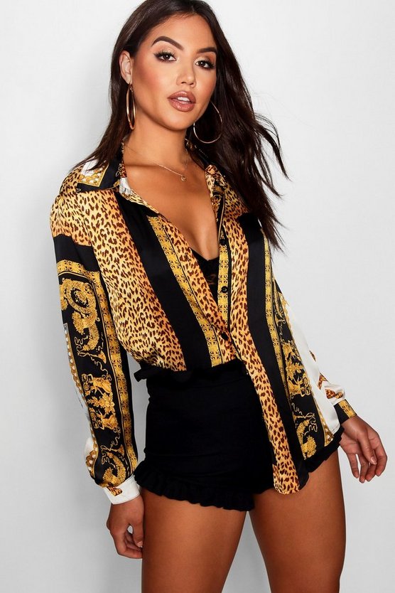 Tall Scarf Print Oversized Shirt